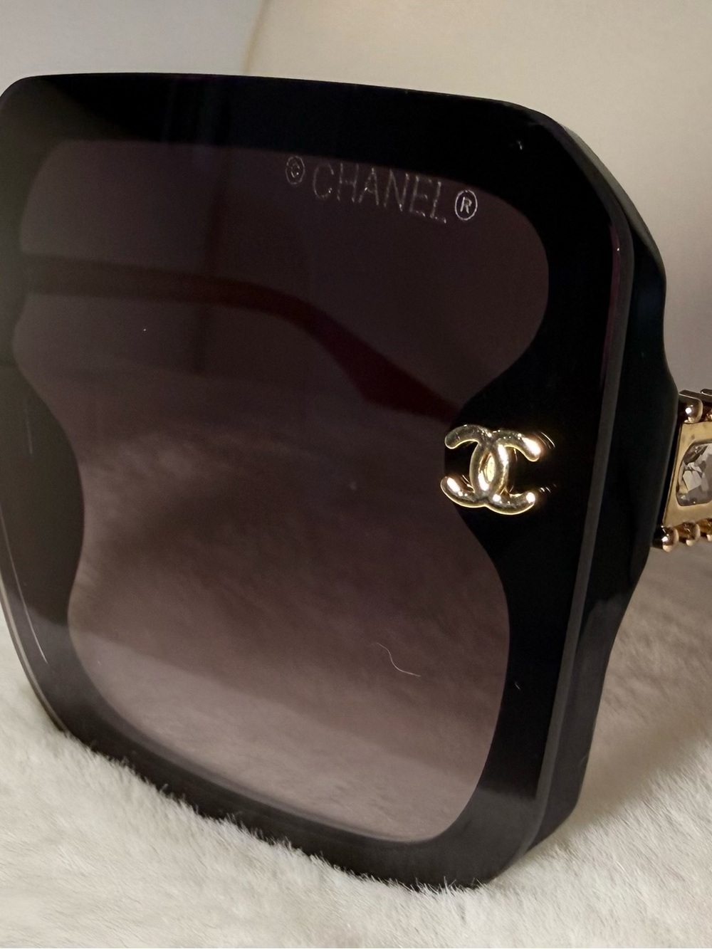 CHANEL Black Square Sunglasses with Gold CC Emblem